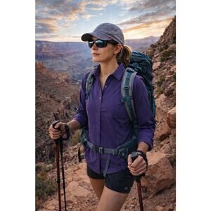 Columbia Sportswear Women’s Omni-Shade Purple Button-Up Shirt Active Hike Sz M